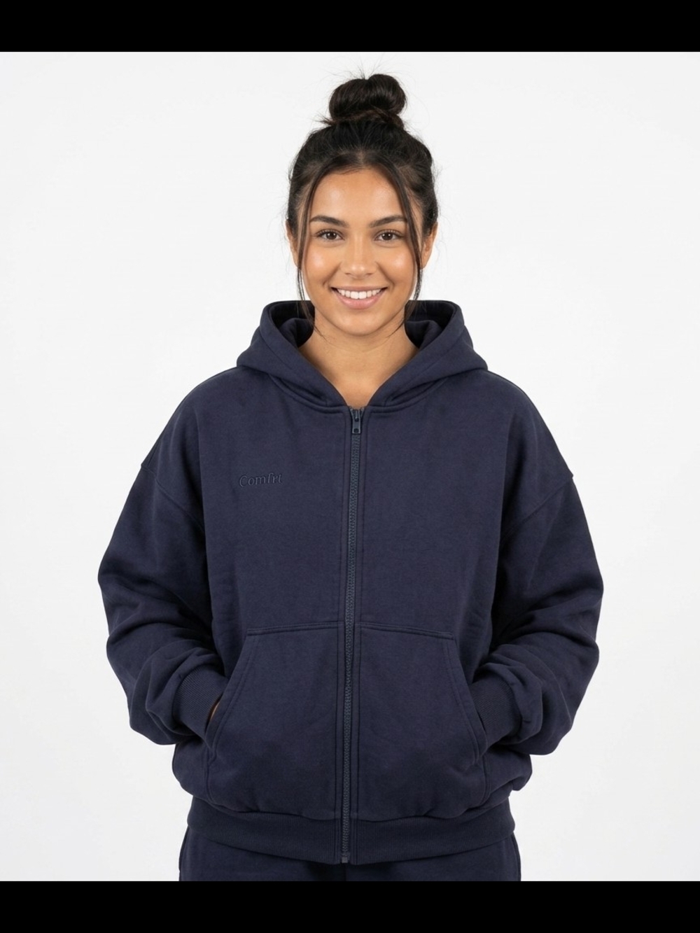 Comfrt Cloud Zip Hoodie Navy Blue Size XS Oversized Heavyweight Cotton Blend